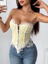 Lace Trim Splicing Buttons Strapless Bra