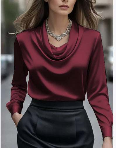 Solid Color, Simple, Long-sleeved Collar Blouse&Shirts