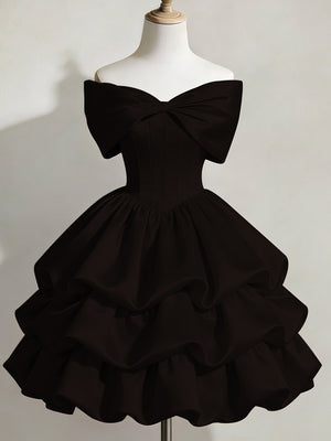 Satin Off-shoulder Bow Design Multi-layered Short Dress