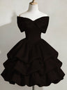Satin Off-shoulder Bow Design Multi-layered Short Dress