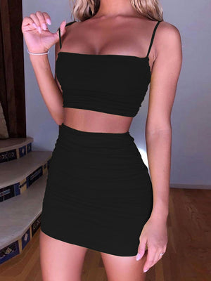 Liber Spring Women's Pleated Solid Color 2-piece Sets