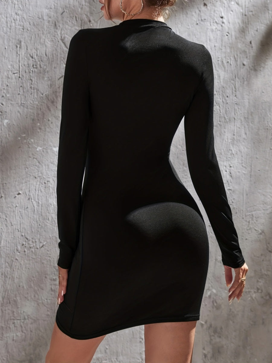Half Turtleneck Solid Color Tight Fit Long Sleeve Mini&Short Dresses