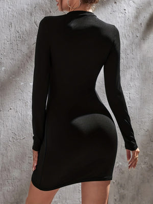 Half Turtleneck Solid Color Tight Fit Long Sleeve Mini&Short Dresses