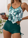 Leaf Print Ruffled Drawstring Boxer Shorts Bikini