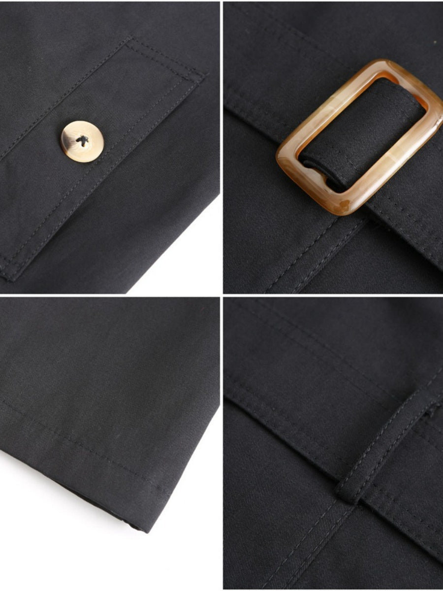 Waist-hugging Cotton Long Sleeve Lapel Three-dimensional Decoration Solid Color Trench Coats