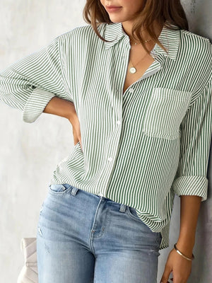 Loose-fit Long Sleeve Stripes Stripes Shirts