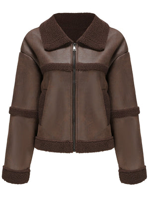 Suede Keep Warm Plush Pocket Leather Jacket