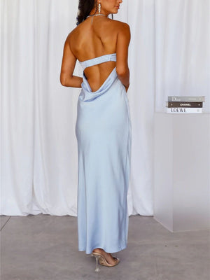 Liber Summer Women's Backless Solid Color Maxi Dresses