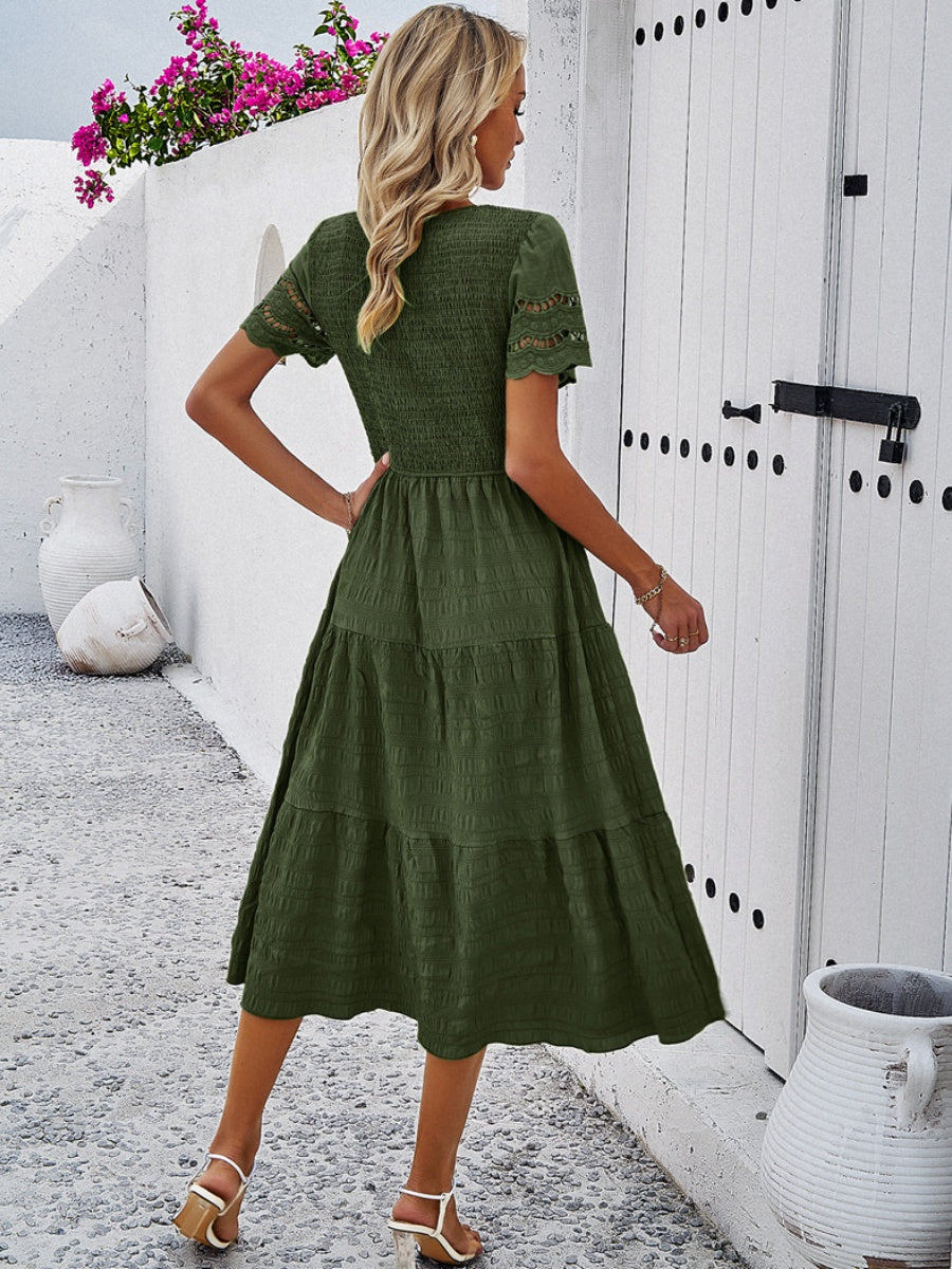 Hollow-out Lace Sleeves, Long Hollow-out Dress