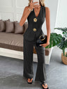 Straight-leg Trousers V-neck Top Elegant Suit 2-piece Sets