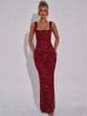 Sexy Double-strap Sequined Rhinestone Halter Top With Cinched Waist And Bodycon Silhouette Long Dress