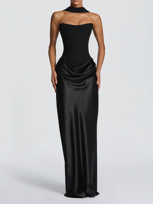Satin Tie Ribbon Off-shoulder Sexy Strapless Bodycon Maxi Dress With Cinched Waist