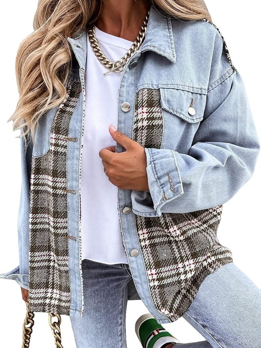Liber Autumn Women's Contrasting colors Plaid Jackets