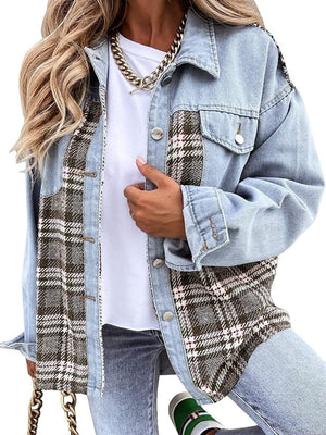 Liber Autumn Women's Contrasting colors Plaid Jackets