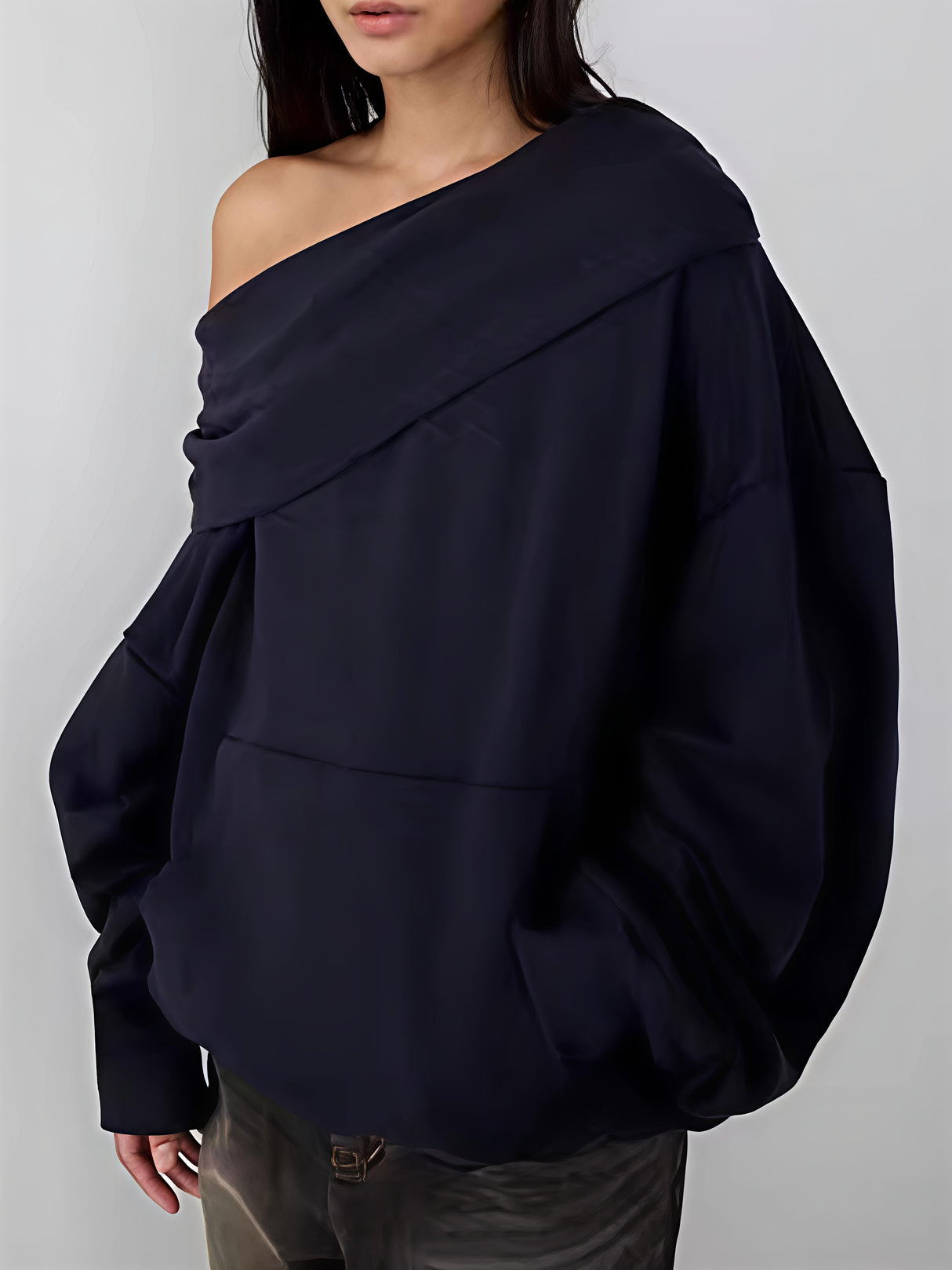 Casual Ribbed Hem Solid Color Off-shoulder Hooded Sweatshirt