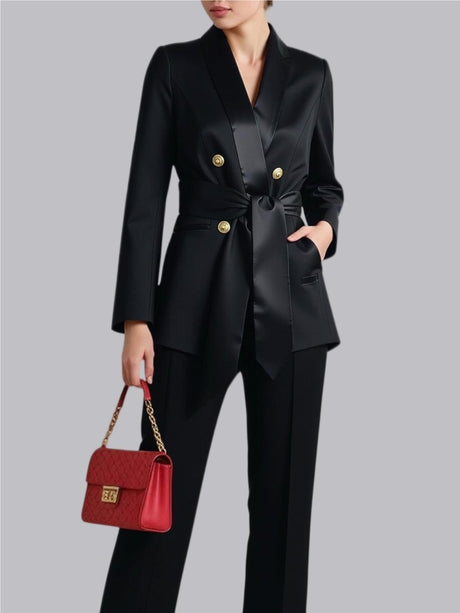 Double-breasted Green Fruit Collar Belt Profession Temperament Blazers