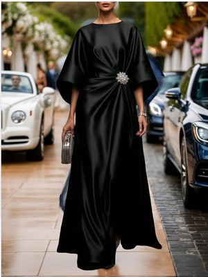 Elegant Long Dress With Beaded Floral Embellishments
