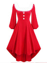 Christmas Plush Splicing Buttons Solid Color Midi Dresses