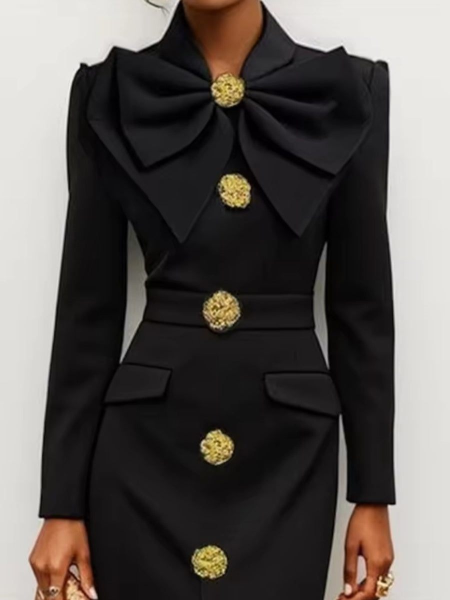 Big Butterfly Half Turtleneck Waist Hip-hugging Slit Workplace Maxi Dresses