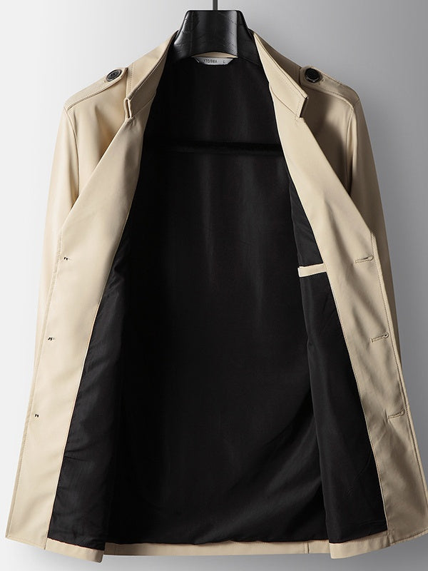 Business Notch-Lapel Single-Breasted Mid-Length Trench Coat