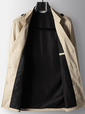 Business Notch-Lapel Single-Breasted Mid-Length Trench Coat