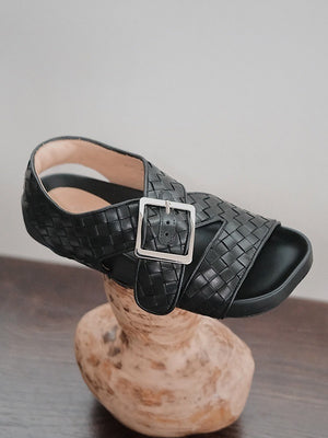 BIUCILI Mutual Performance Original Asymmetrical Design Old Qian Resort Style Square Toe Woven Basic Women's Sandals