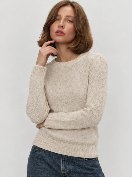 Mohair Crew Neck Pullover Sweater, Semi-sheer Base Layer Sweater