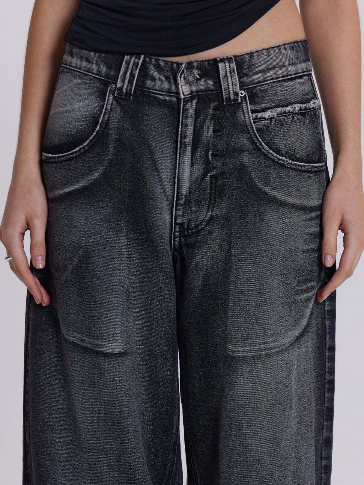 Y2k Angel Wings Print Washed Jeans