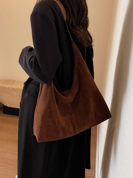 Versatile Suede Shoulder Bag For Commuting And Large Capacity
