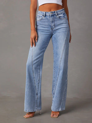 Splicing Wide-leg Pocket Jeans