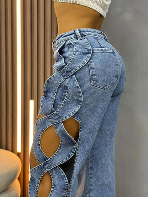 Y2K Hollowed-out Side Splicing Design Jeans