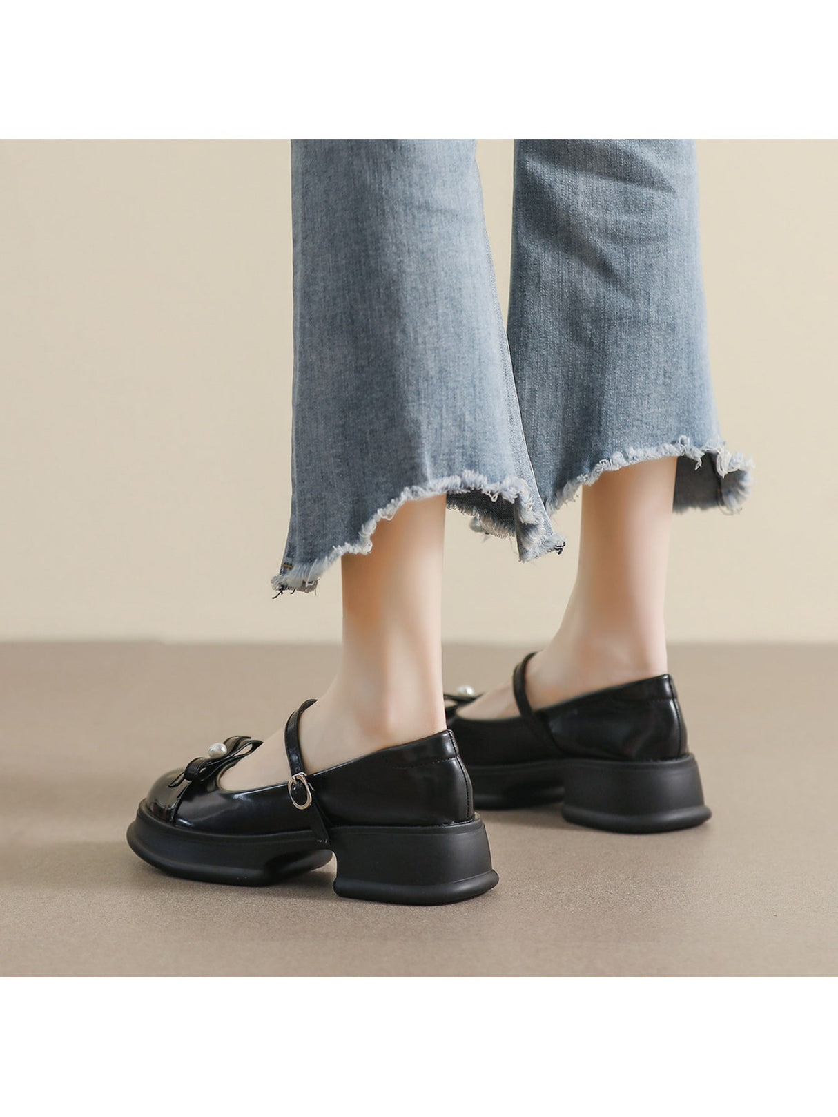 Liber Spring and Autumn Platform Bowknot Women's Mary Jane Shoes
