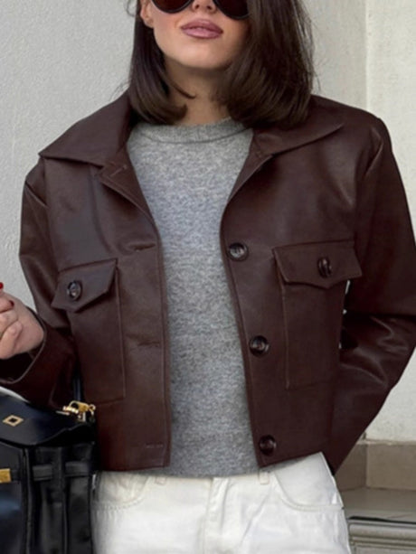 Short Pockets Pu Leather Jacket