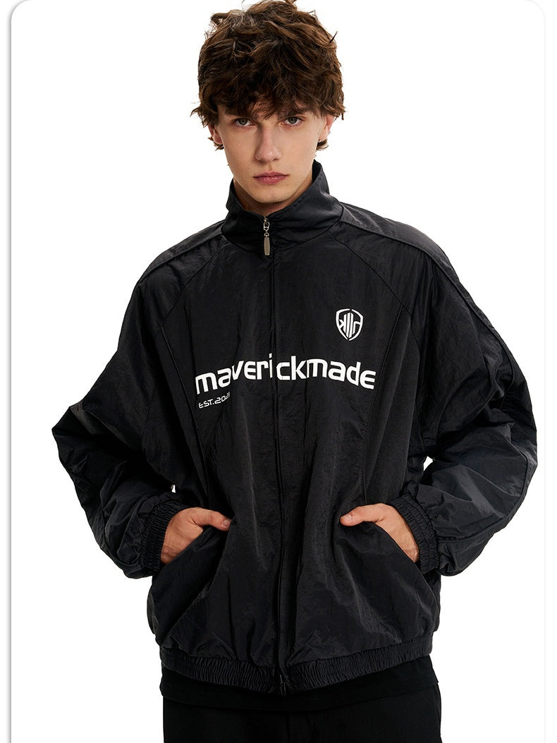 Retro Short And Wide Digital Printing Loose Stand Collar Football Jackets