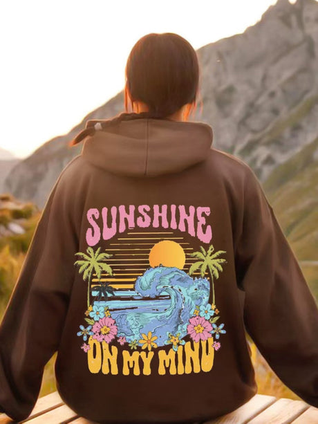 Dropped Shoulder Sleeves Fashion Sunlight Waves Printed Leisure Hoodies