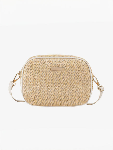 Holiday Straw Woven Oval Crossbody Bag