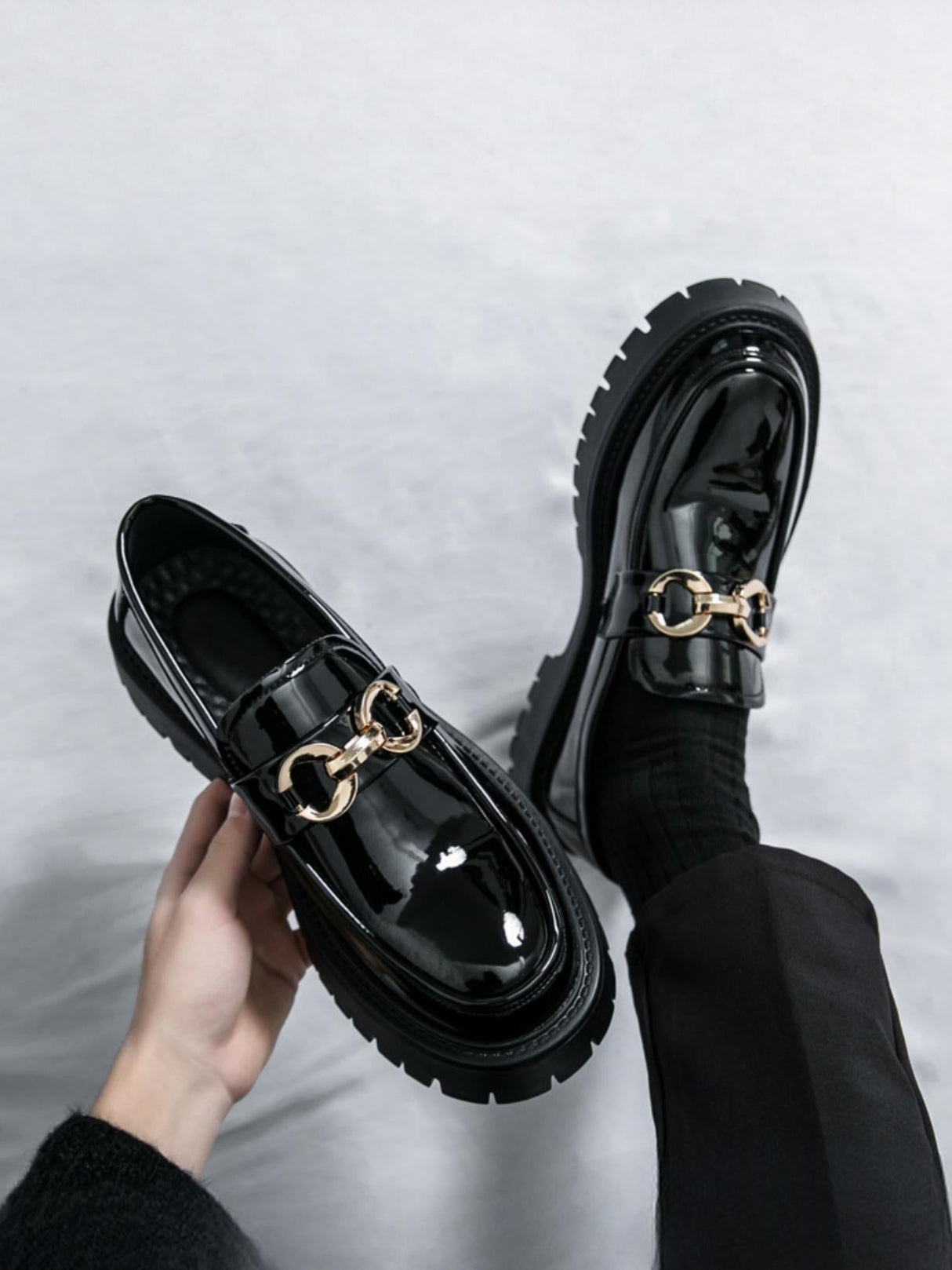 Metal Buckle Platform Slip-on Loafers