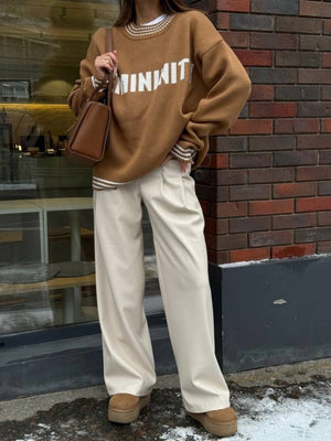 Strickwaren Rundhals Kapuzenpullover mit Buchstaben-Jacquardmuster