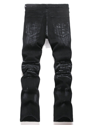 Slim Stretch Black Straight Splicing Miniature Speakers Jeans