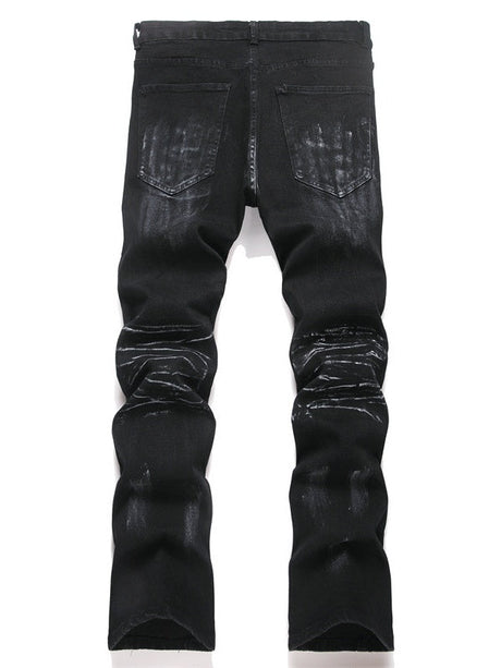 Slim Stretch Black Straight Splicing Miniature Speakers Jeans