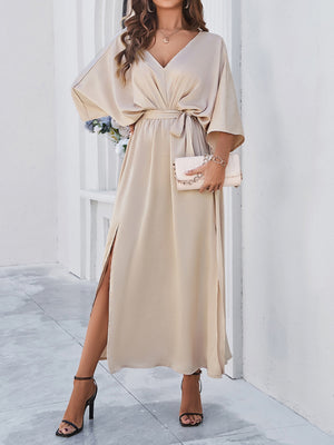 V-neck Tie High-waisted Slit Grace Maxi Dresses
