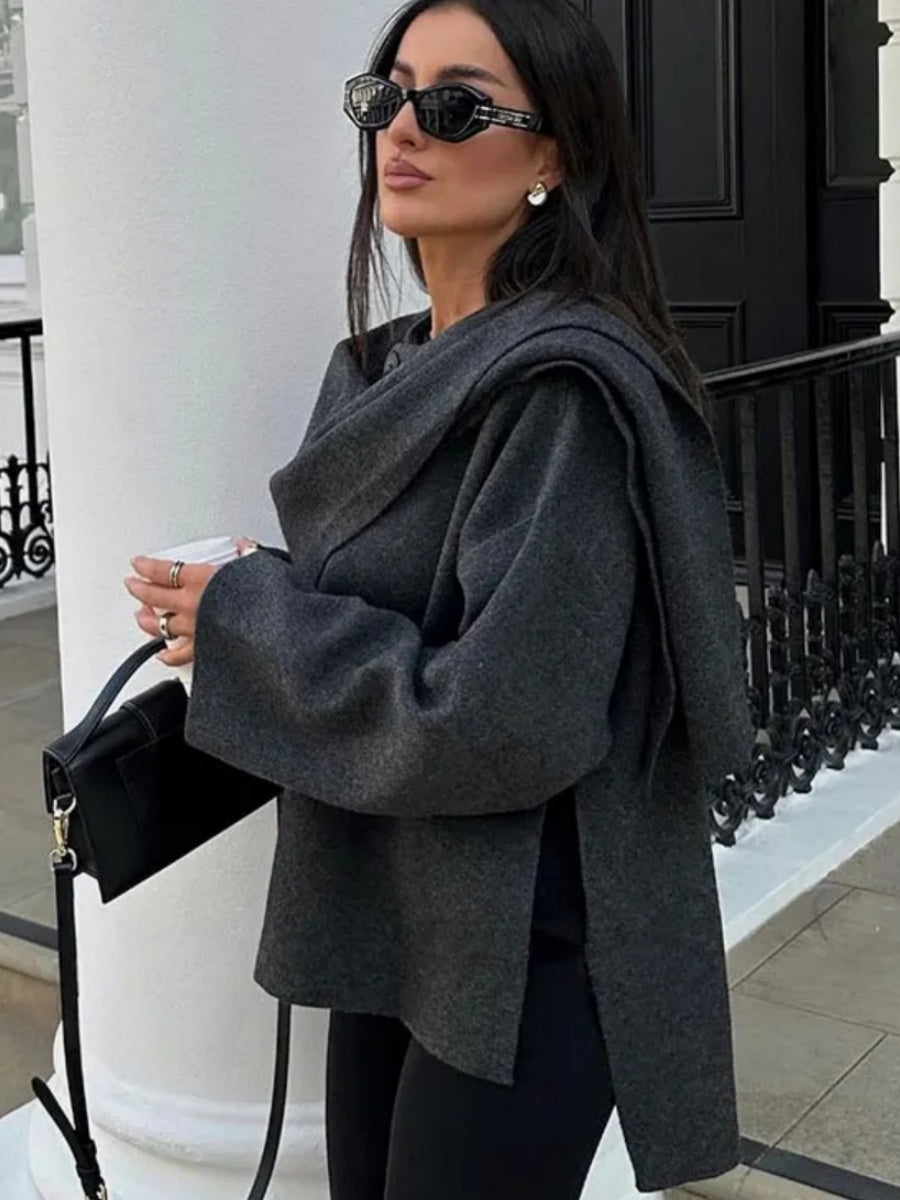 Asymmetrical Short Scarf Shawl Knitted Cardigan Coat