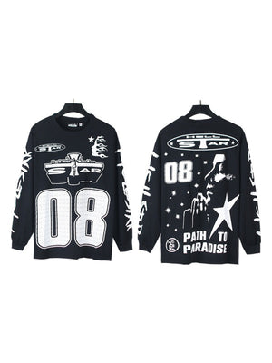 Dark Printed High Street Loose Long-sleeved T-shirt