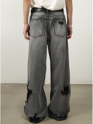 Hole Wide-leg Straight-fit Loose-fit Vibe Jeans