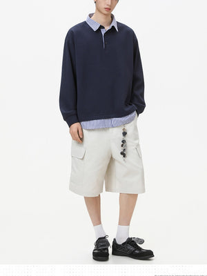 Layered-look Stripes Patchwork Color-blocked Sweatshirts&Hoodies