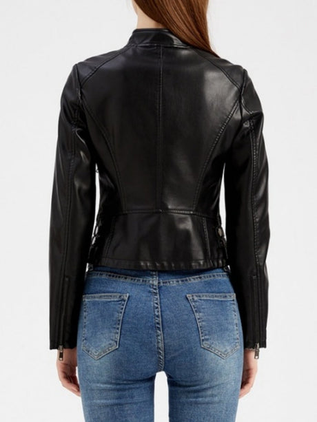 Studs Long Sleeve Stand Collar PU Leather Jackets