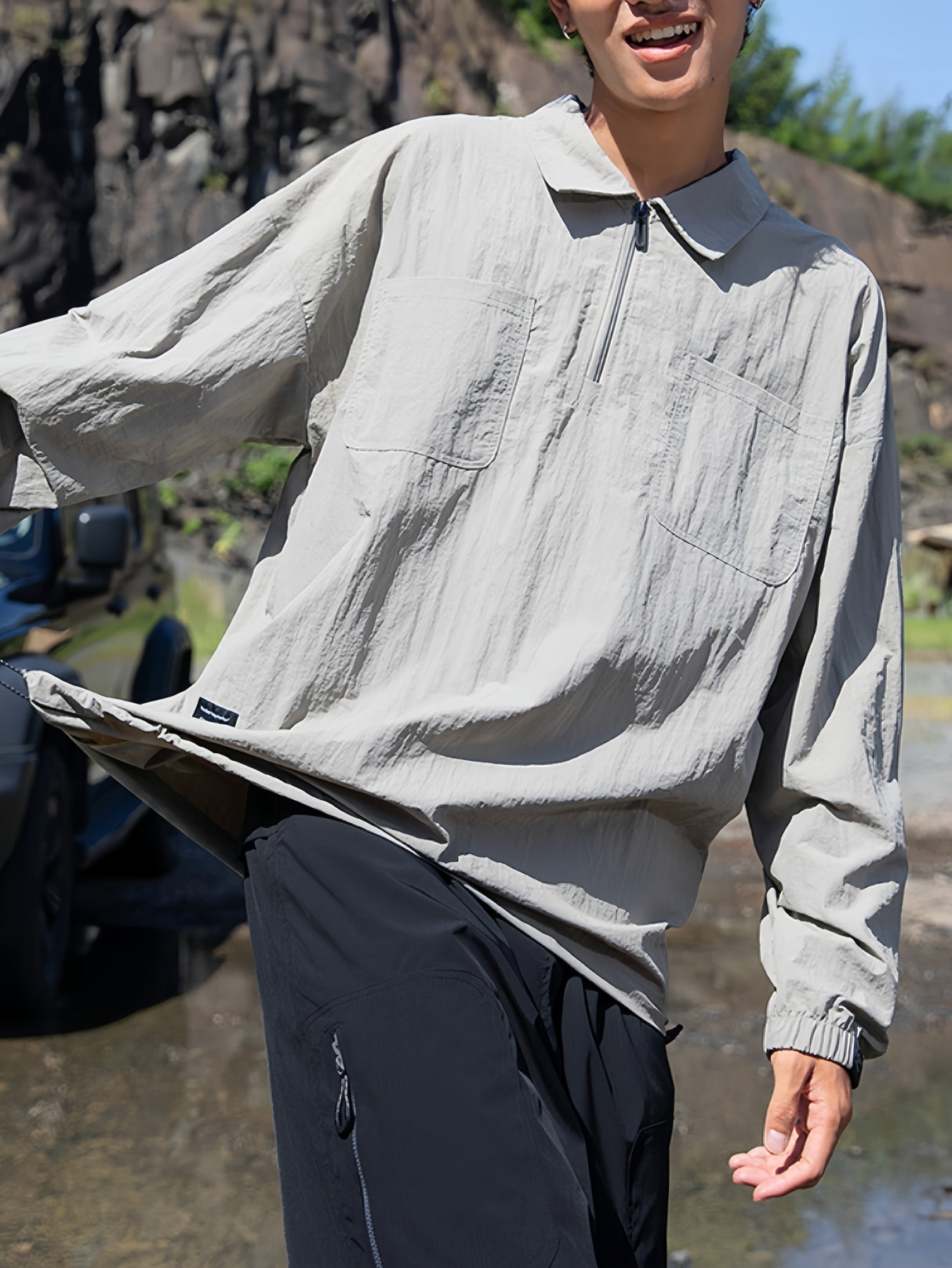 Outdoor Mountain Climbing Water Proof Loose Half Zipper POLO Shirt