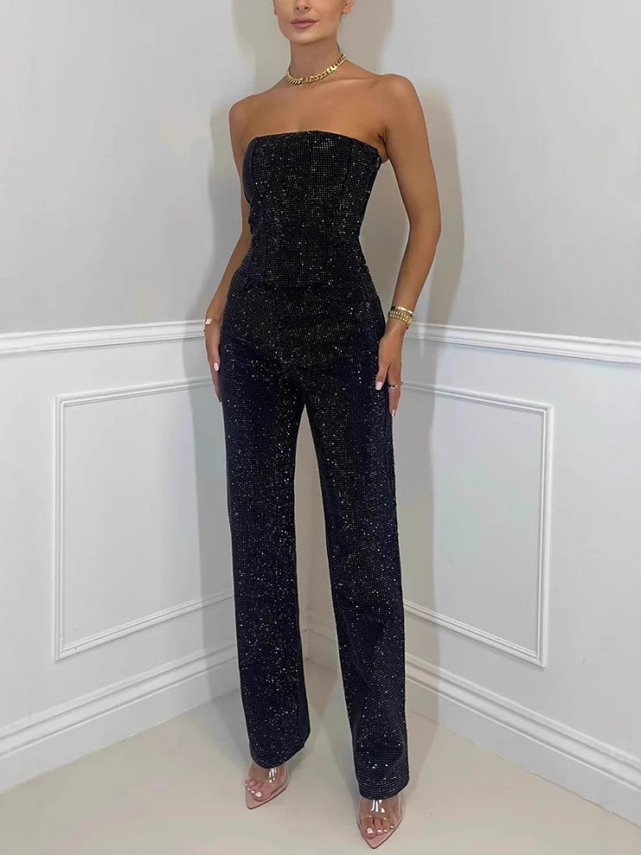 Sexy Off-shoulder Sequins Tube Top Pants 2-piece Sets