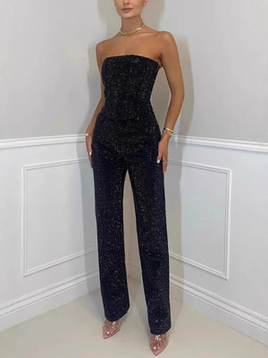 Sexy Off-shoulder Sequins Tube Top Pants 2-piece Sets