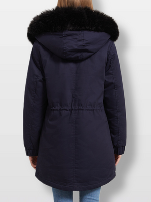 Doudoune à capuche doublée polaire avec col en fourrure et poches à cordon de serrage